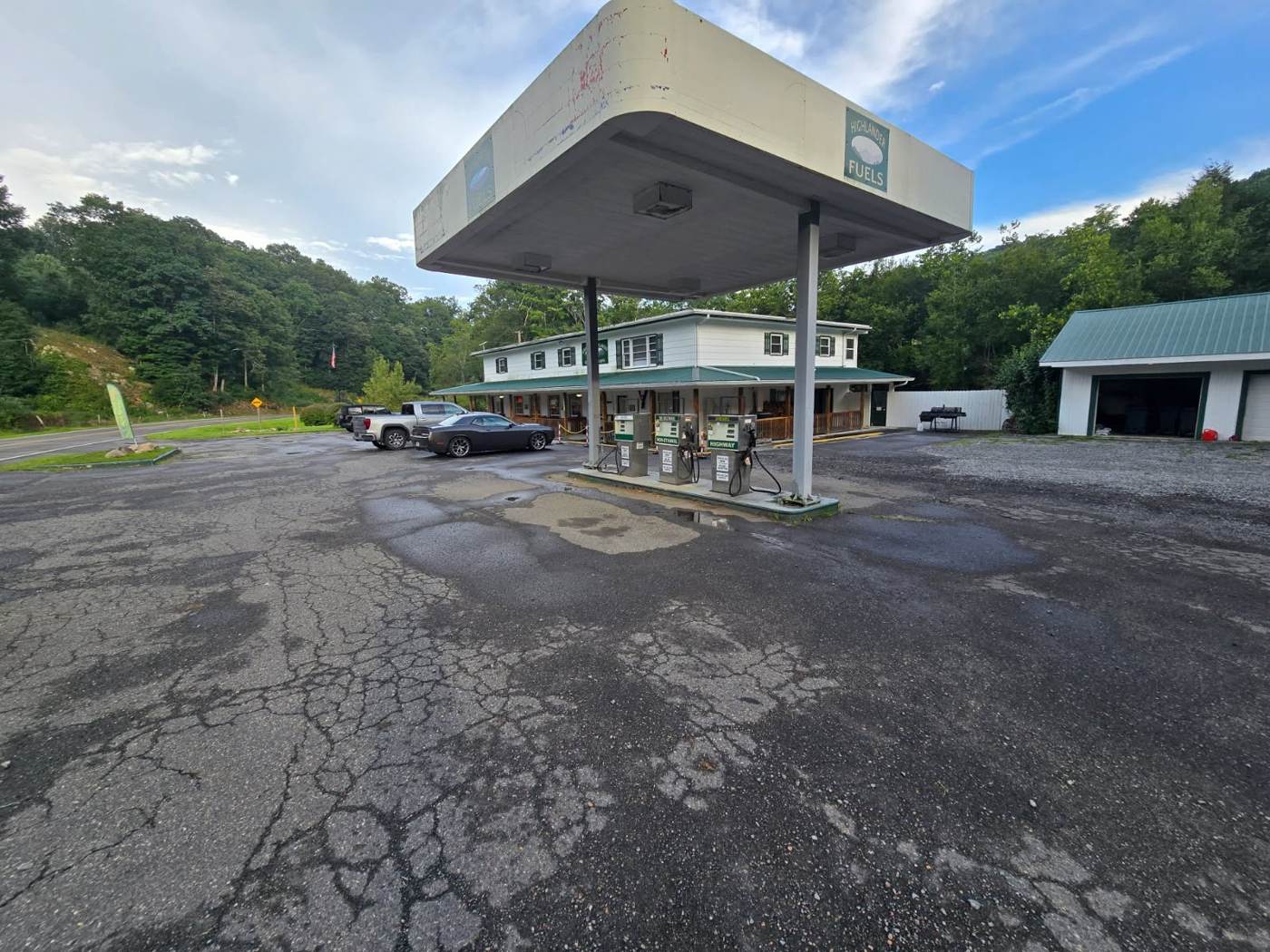 Fuel pumps under the canopy at Grayson Highlands General Store.