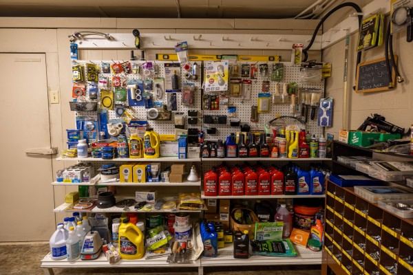 Hardware supplies including tools and fasteners.